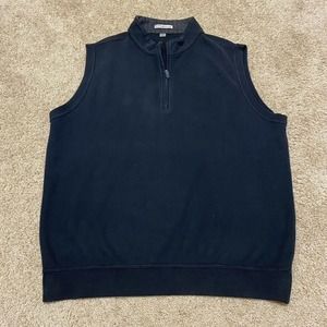 Peter Millar Mens Quarter Zip Sweater Vest Size Large Fleece Golf Casual Black